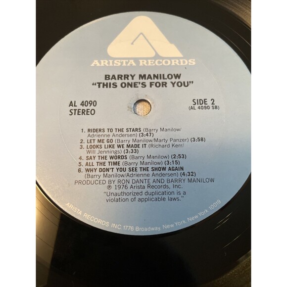Barry Manilow This One's For You 33RPM Arista Records 1976 - Picture 11 of 11